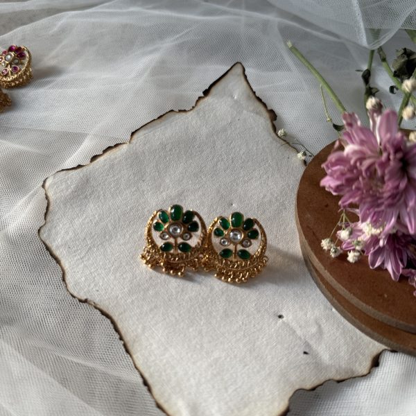 Five Petal Green Polki Earrings