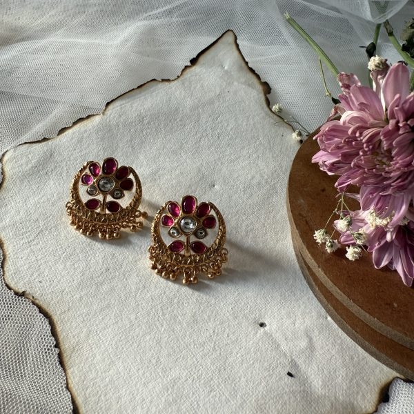 Five Petal Red Polki Earrings