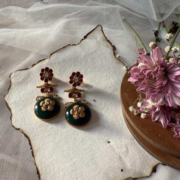 Dark Green Polki Earrings
