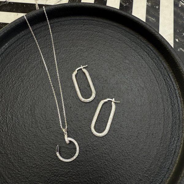 Minimal Crescent Chain + Earrings