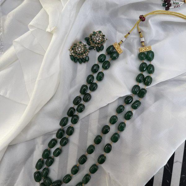 Green Double Layered Maala + Earrings