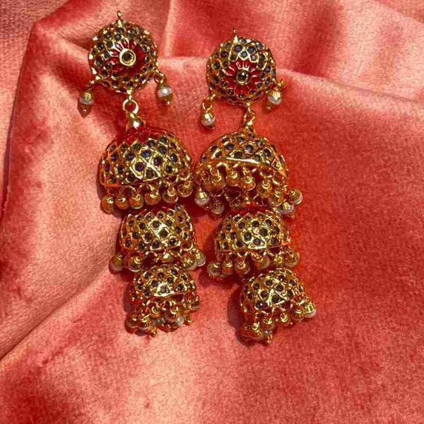 ROHINI 3 LAYER GREEN JHUMKA