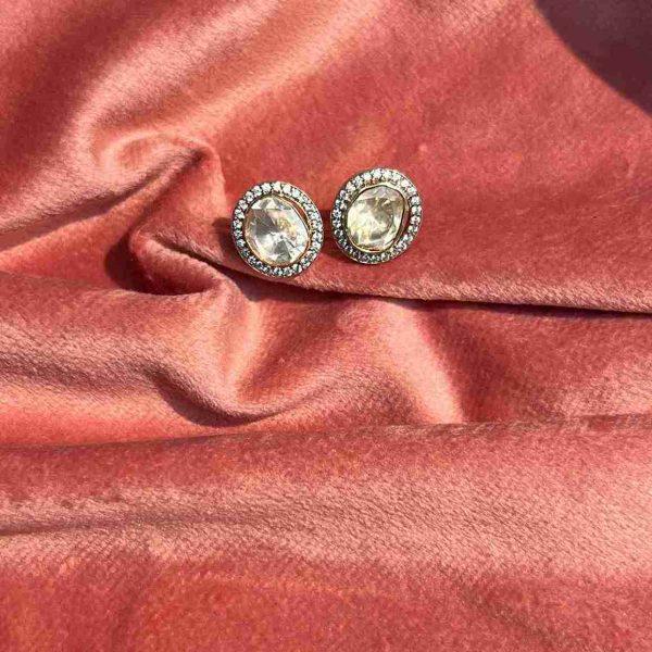 maahi 92.5 silver and real moissanite polki stud